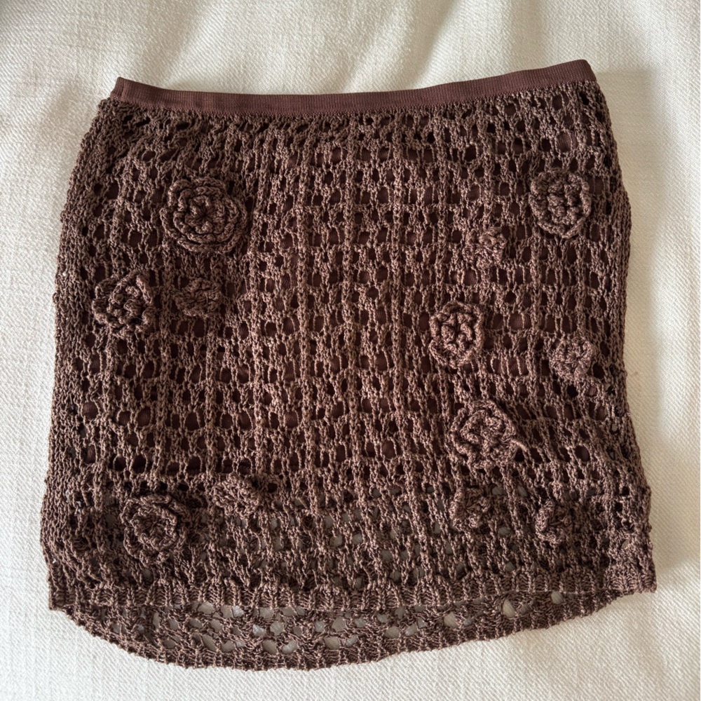 REVOLVE Brown Crochet Mini Skirt